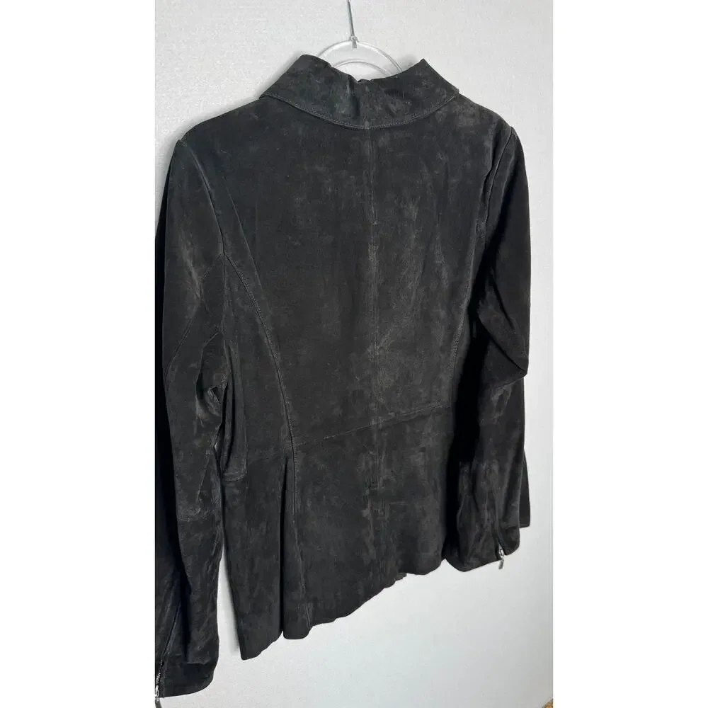 2000s Dennis Basso Washable Black Suede Leather Jacket zippered Cuffs Medium